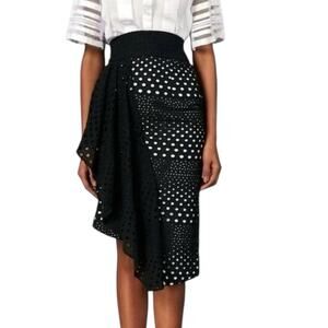 Kimora Lee Simmons Melody Eyelet Black Asymmetrical Ruffle Hem Skirt Sz 12 Silk